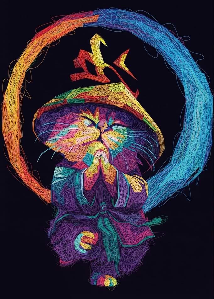 Colorful Scribble Art Zen Cat