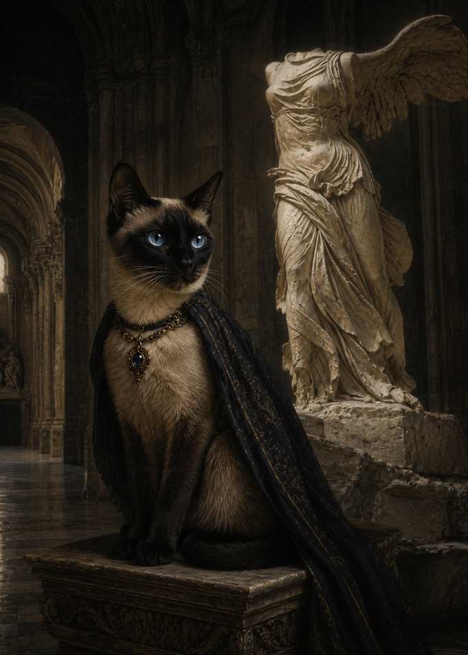 Siamese Cat and Winged Victory of Samothrace