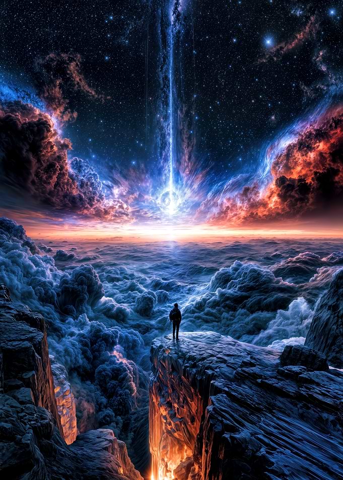 Lone Traveler Above Celestial Clouds