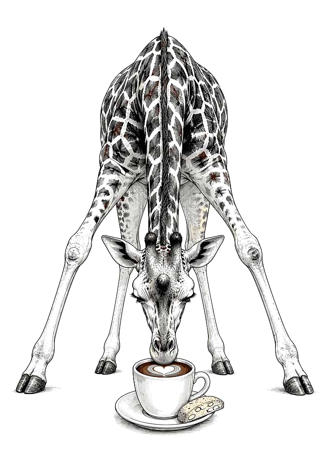 Giraffe Drinking Coffee Illustration