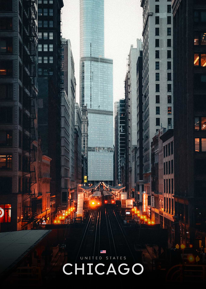 Chicago Cityscape Train Tracks