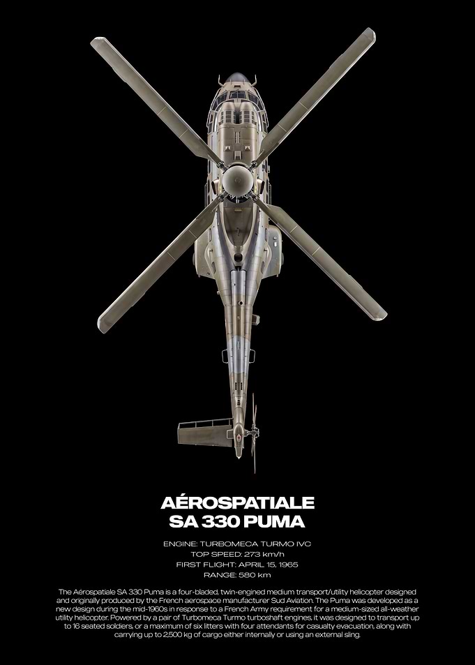 Aerospatiale SA 330 Puma Helicopter Blueprint