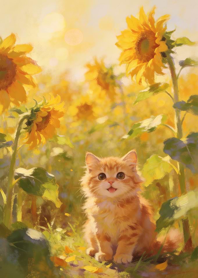 Sunflower Field Kitten