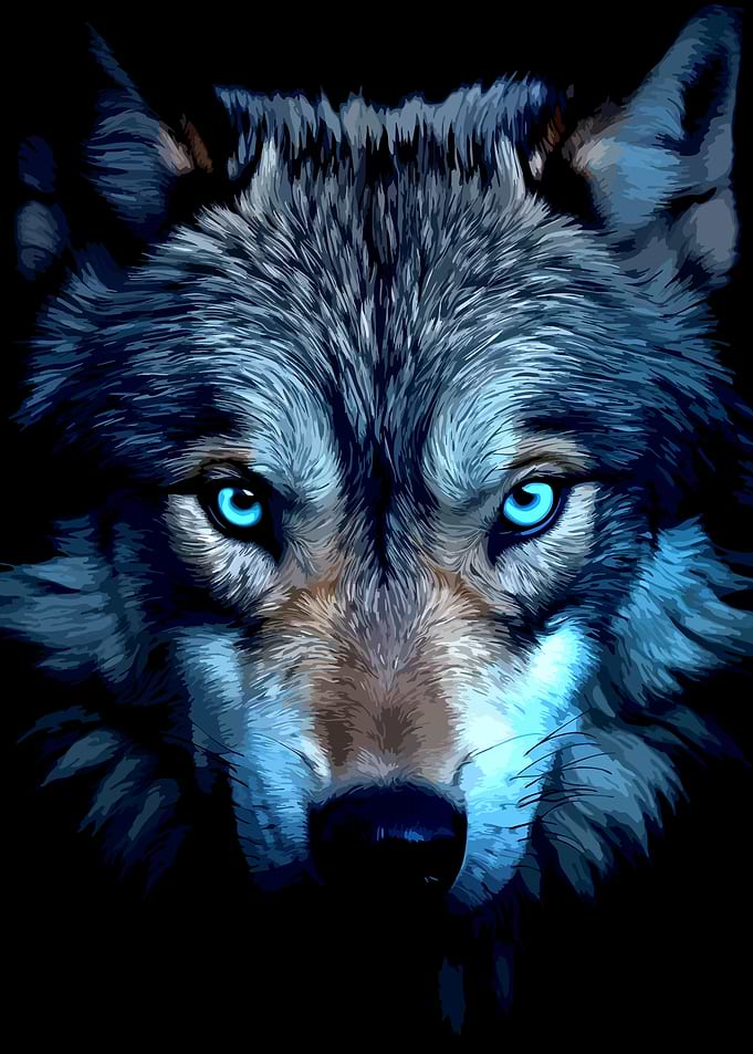 Intense Glowing Blue-Eyed Wolf Portrait