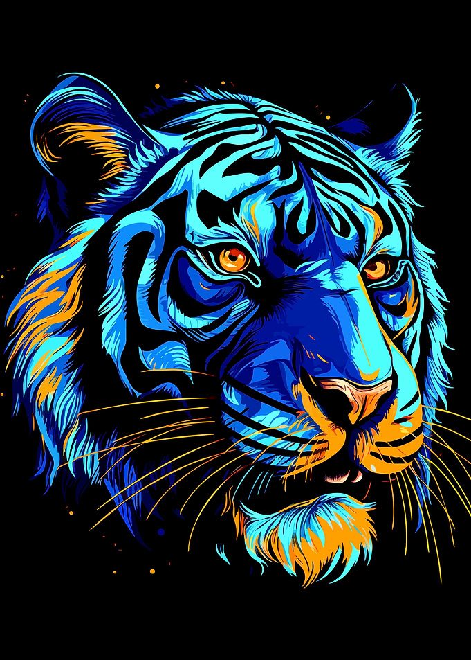 Neon Blue and Orange Tiger Portrait