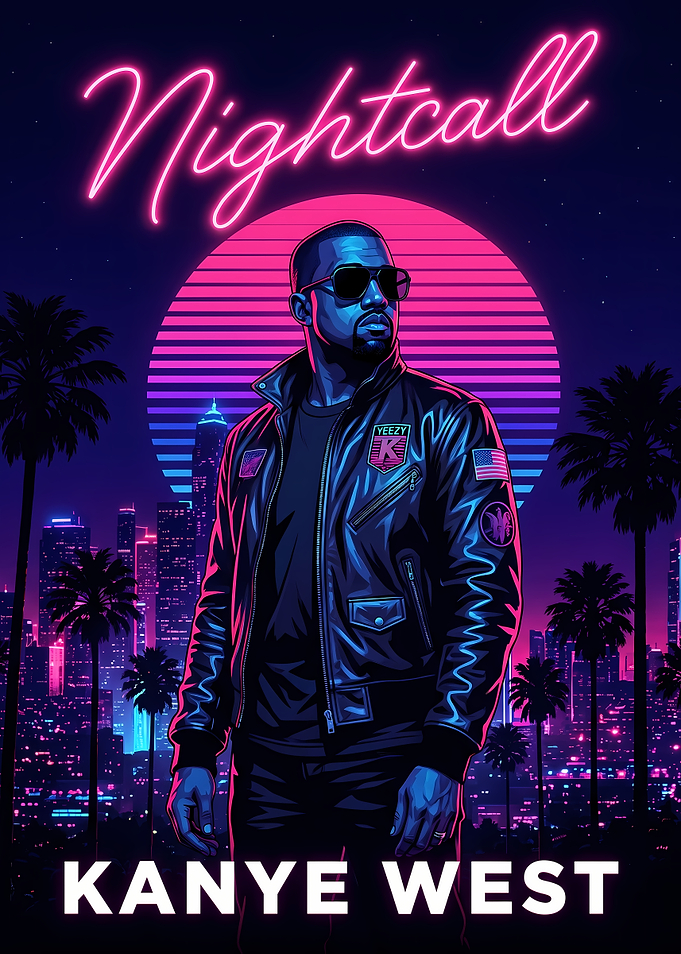 Kanye West Synthwave Nightcall Poster