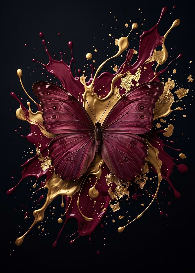 Burgundy Butterfly in Gold