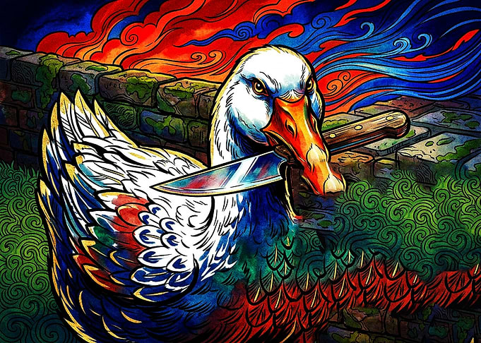 Aggressive Goose Holding a Knife
