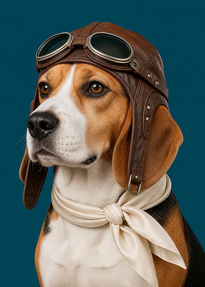 Beagle Wall Art — Vintage Aviator Pilot Pet Portrait