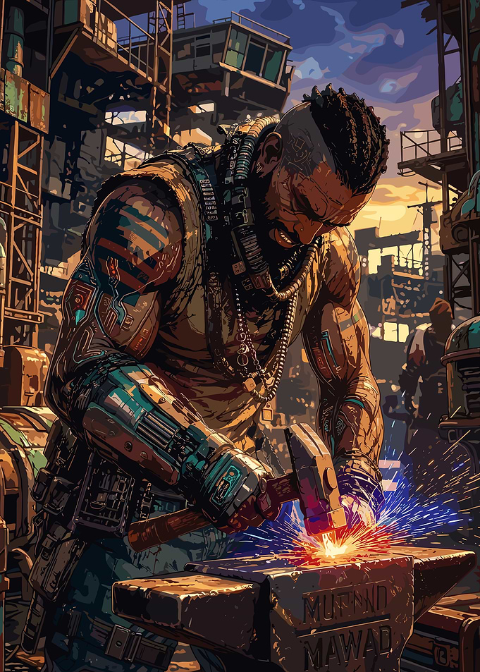 Cyberpunk Blacksmith Forging Metal
