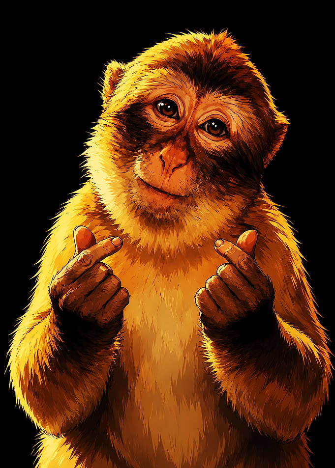 Monkey Making Finger Heart Gesture