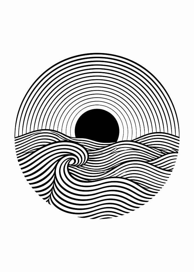 Minimalist Black and White Ocean Wave