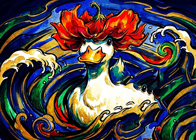 Whimsical Duck with Floral Crown