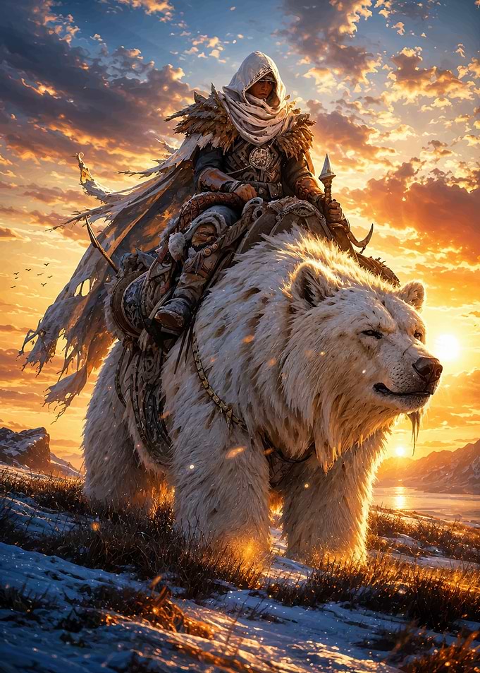 Warrior Riding a Giant Polar Bear