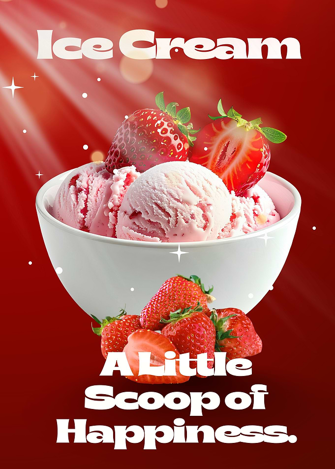 Strawberry Ice Cream Advertisement Poster