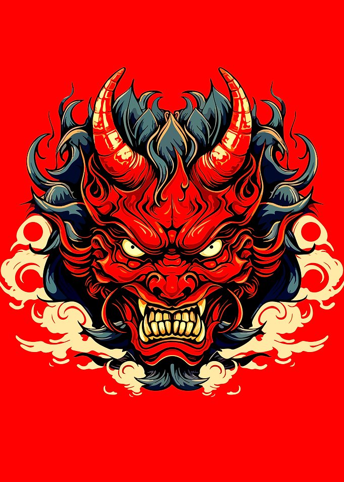 Fierce Red Japanese Oni Mask