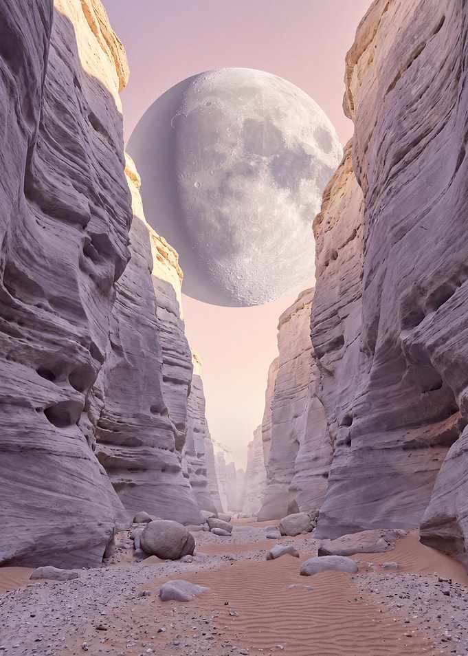 Giant Moon Over Alien Canyon