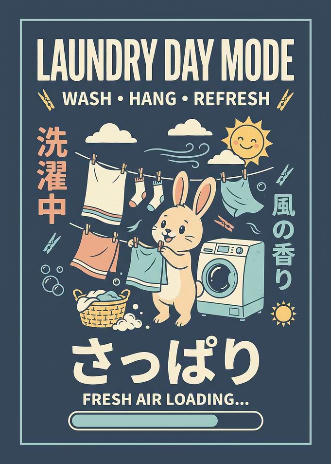 Cute Laundry Day Rabbit Poster