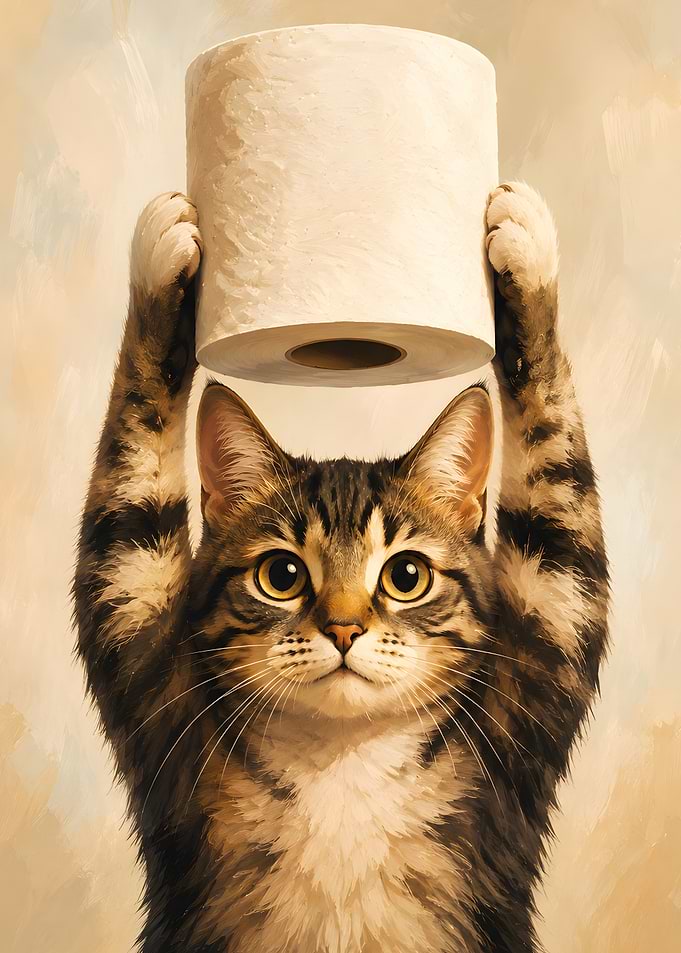 Cat Holding Toilet Paper Roll