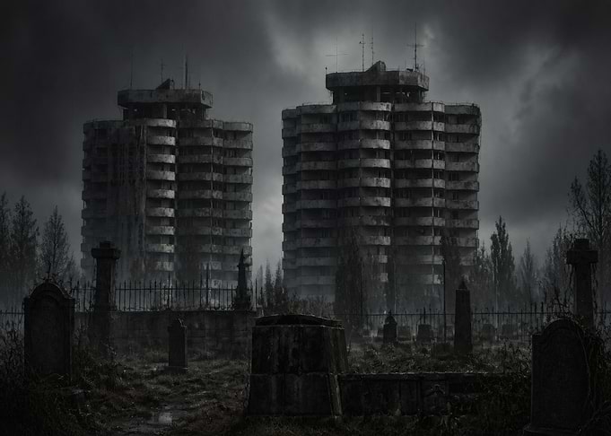 Abandoned Brutalist Towers and Graveyard