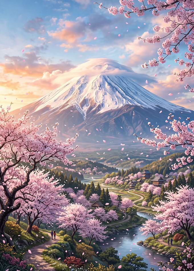 Mount Fuji and Cherry Blossoms Landscape