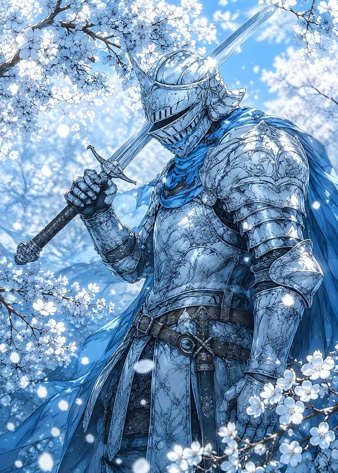 Knight in Shining Armor Amidst Blossoms