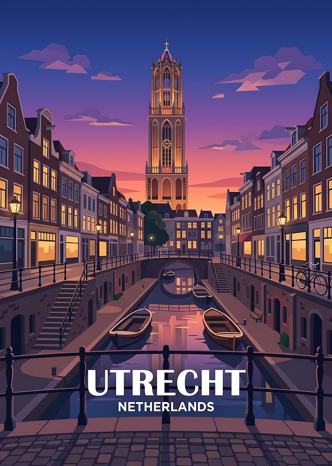 Utrecht Netherlands Canal Sunset Poster