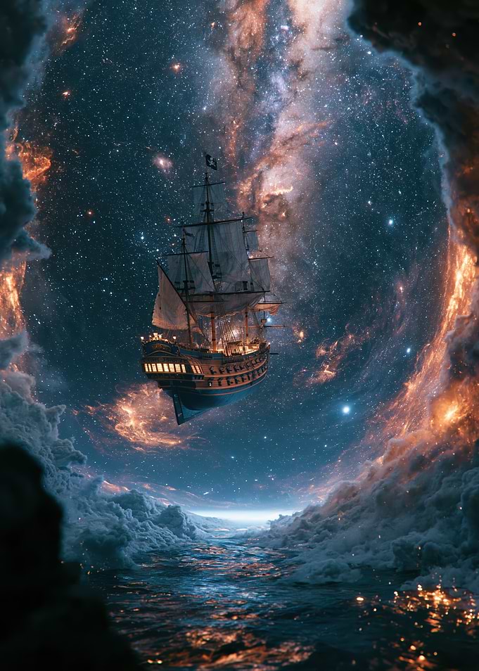 Pirate Ship Sailing Through Space