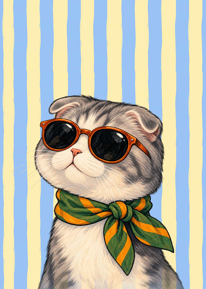 Cool Scottish Fold Cat Illustration