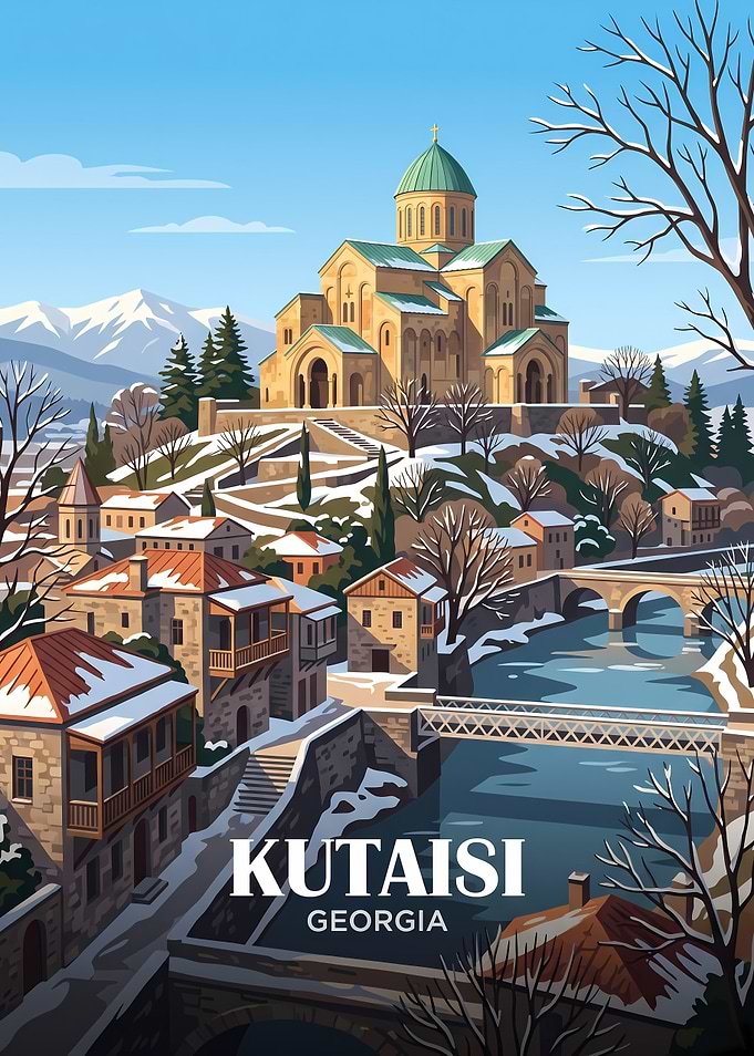 Kutaisi Georgia Winter Travel Poster