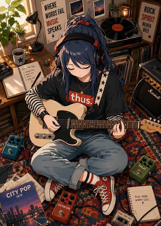 Anime Girl Playing Electric Guitar