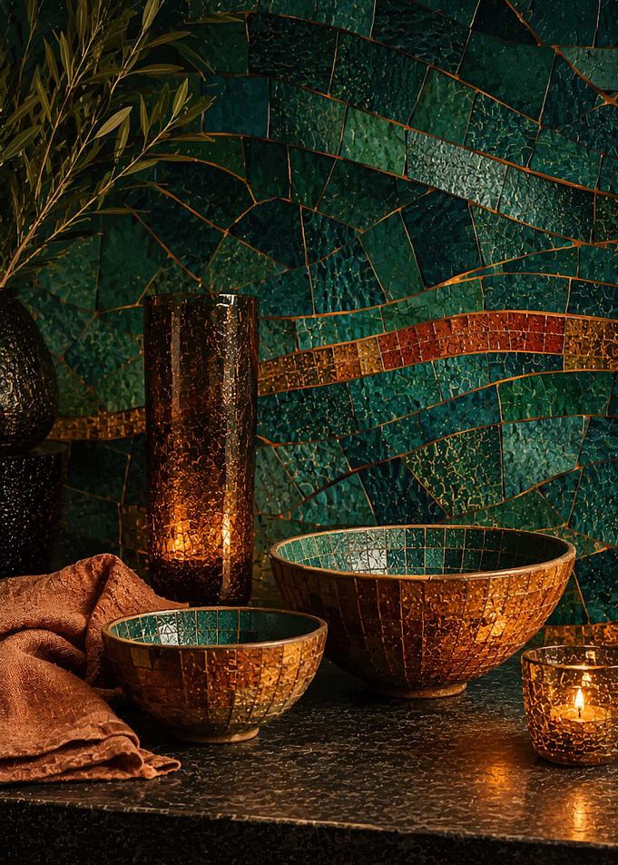 Mosaic Bowls and Candle Holders