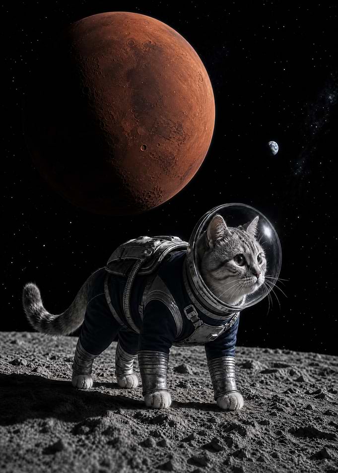 Astronaut Cat on Lunar Surface