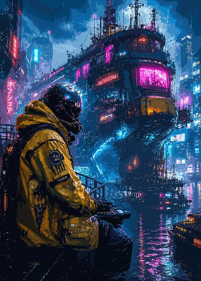 Cyberpunk Traveler in Neon City
