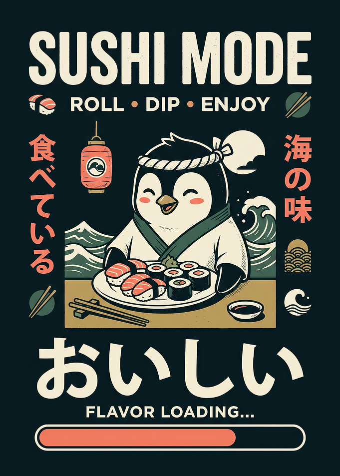Sushi Mode Penguin Poster