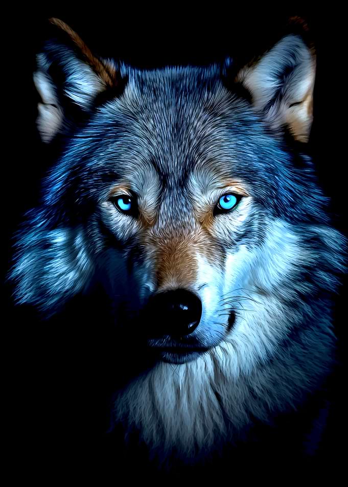 Intense Wolf Portrait with Glowing Eyes