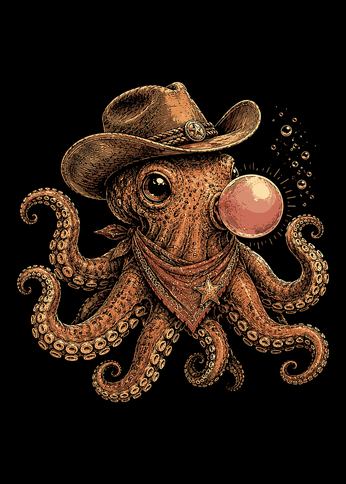 Cowboy Octopus Blowing Bubblegum
