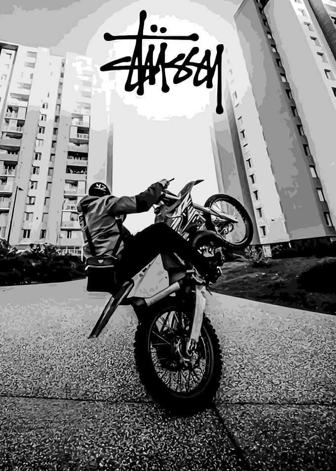 Biker Wheelie Urban Art Poster