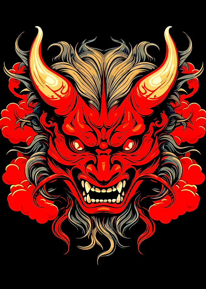 Fierce Red Japanese Oni Mask