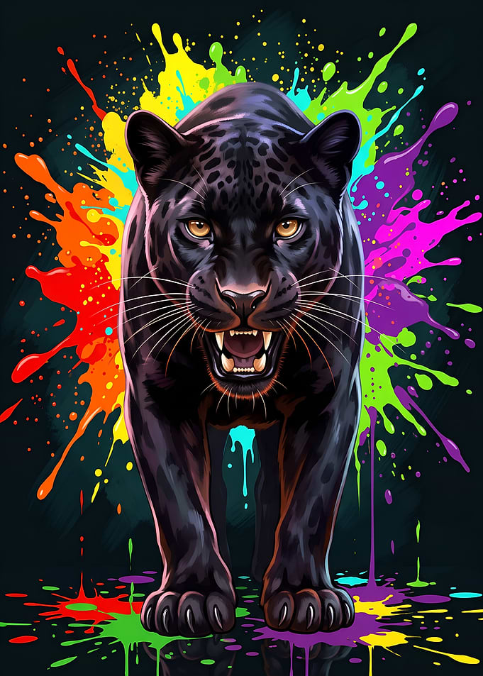 Colorful Splatter Art Black Panther