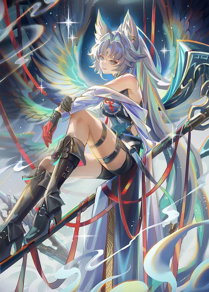 Feathered Fox Girl Anime Illustration