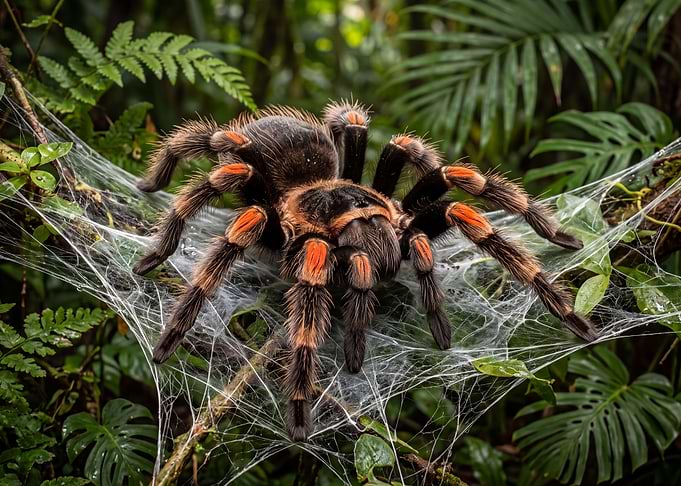 Mexican Red-Knee Tarantula on Web