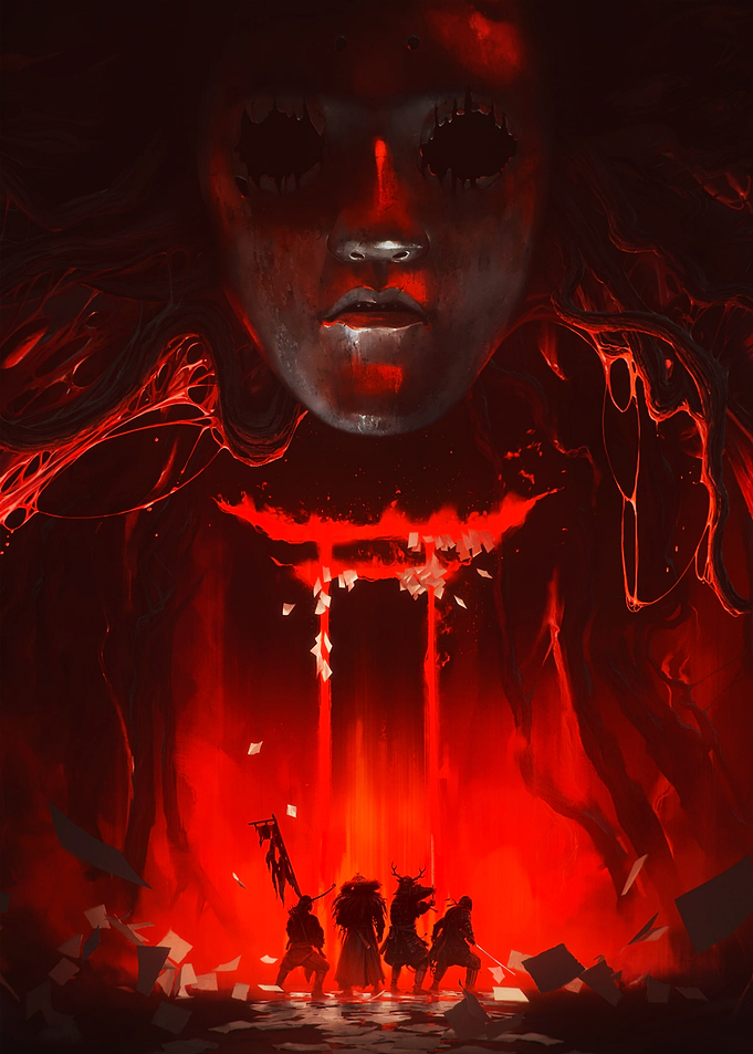Samurai Facing a Demonic Presence