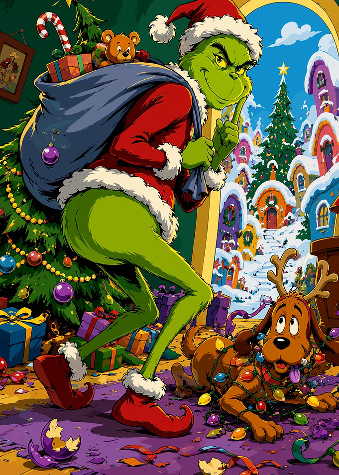 The Grinch Stealing Christmas Illustration