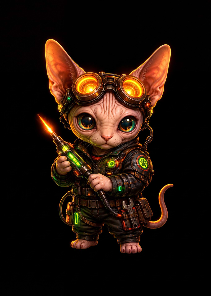 Cute Chibi Hairless Sphynx Cat Mech Mechanic AMOLED