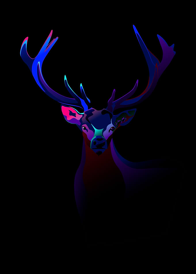 Geometric Stag Portrait - Cyberpunk Neon Variant