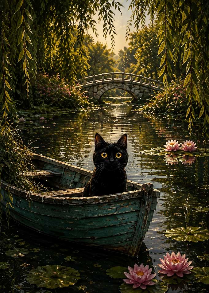 Black Cat in a Garden Boat