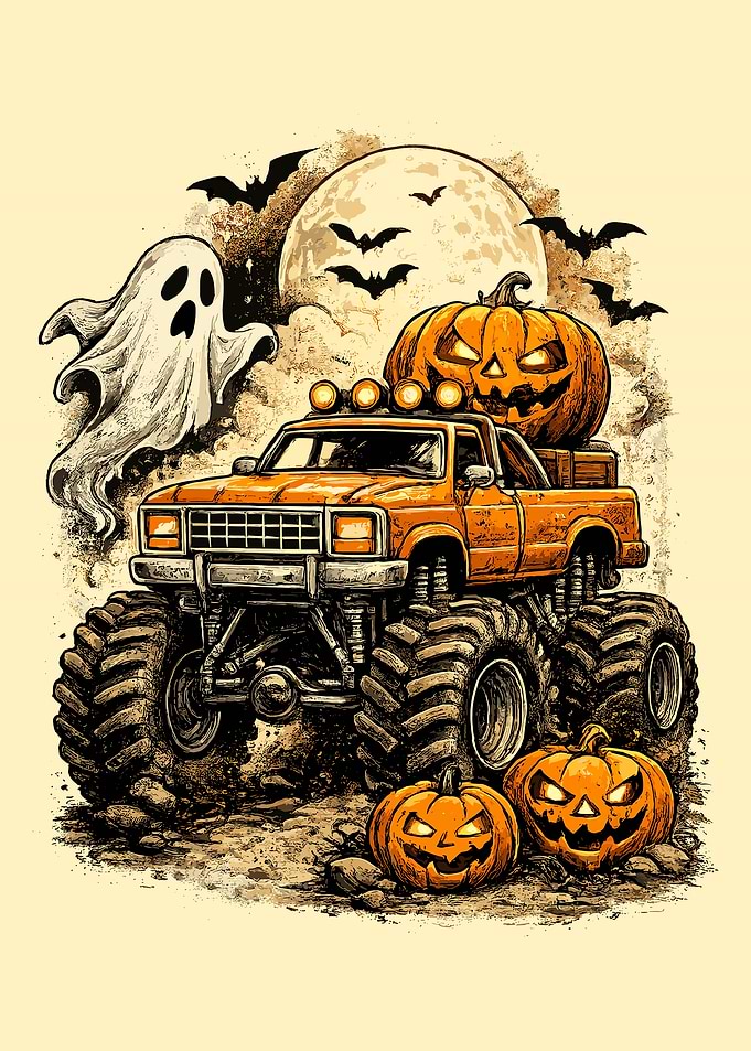 Halloween Monster Truck with Jack-o'-lanterns