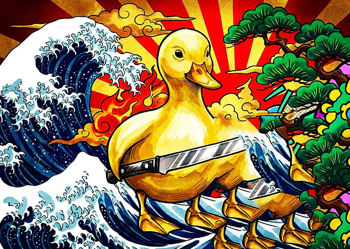 Samurai Duck with Knife Art