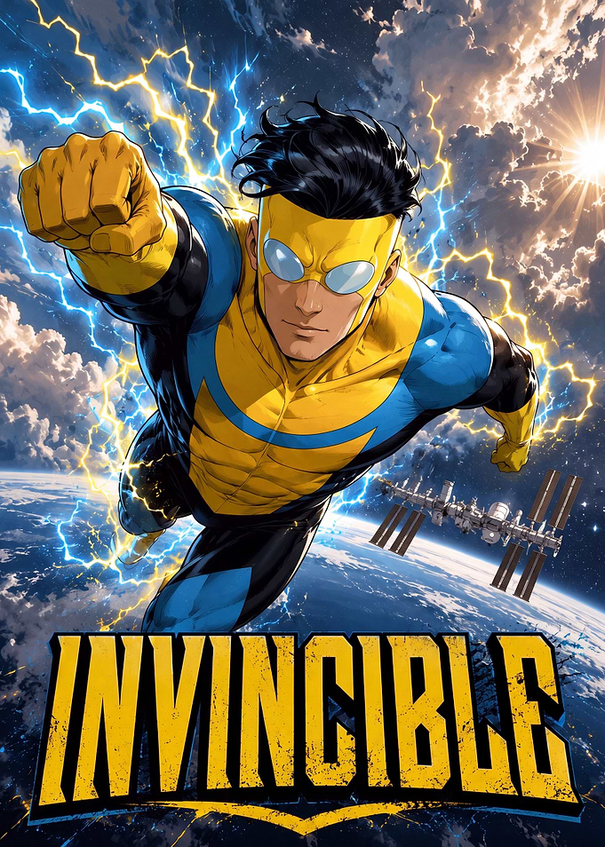 Invincible Superhero Flying in Space